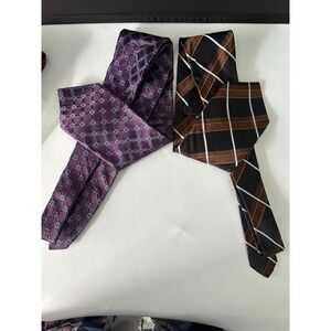 John W Nordstrom Mens Silk Tie Bundle 2 Pack Geometric Plum Brown Striped USA